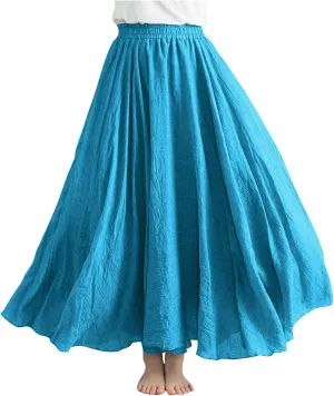 Women Casual Maxi Skirt Flowy Plus Size Elastic Waist High Waisted Swing Hem Swing Solid Color A Line Skirts