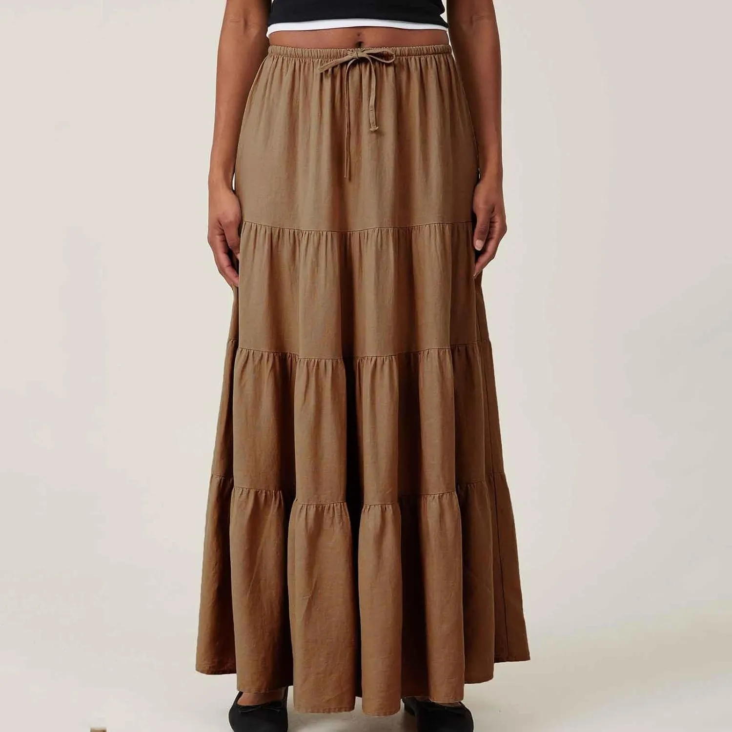 Women Casual Tiered Maxi Skirt Flowy Swing Pleated Beach Long Skirts Summer Elastic High Waisted A Line Mini Skirt