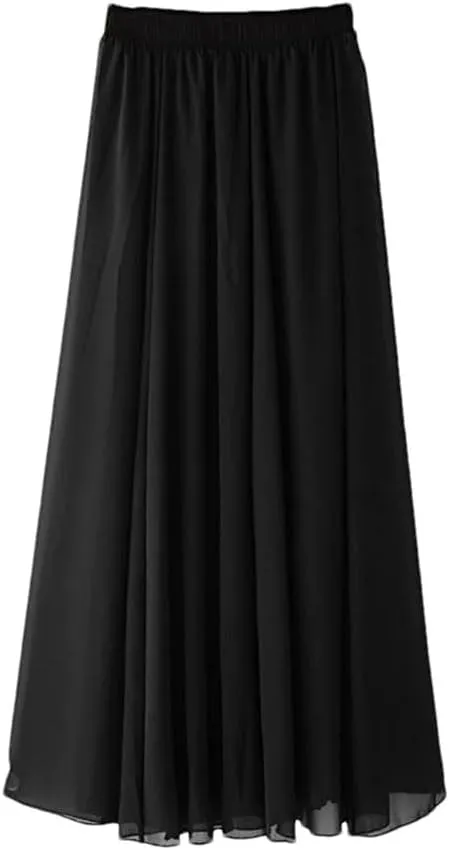 Women Chiffon Long Skirt Spring Summer Office Lady All-Match High Waist Slim Casual Midi Skirts