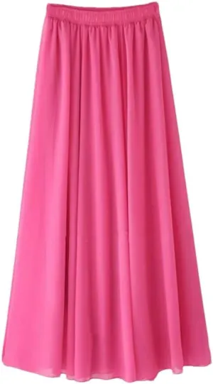 Women Chiffon Long Skirt Spring Summer Office Lady All-Match High Waist Slim Casual Midi Skirts
