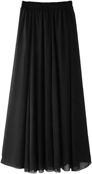 Women Chiffon Long Skirt Spring Summer Office Lady All-Match High Waist Slim Casual Midi Skirts