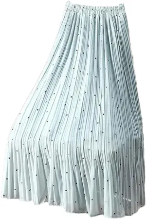 Women Dot Pleated Skirts Summer High Waist Midi Office Skirt High Street Elastic Waist Skirt