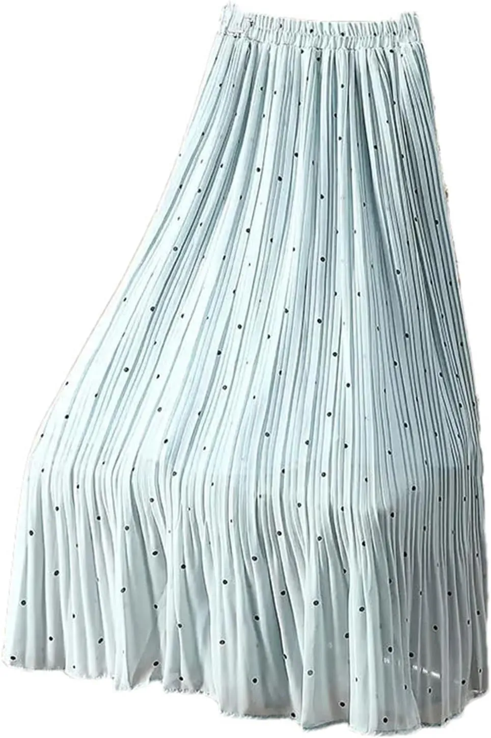 Women Dot Pleated Skirts Summer High Waist Midi Office Skirt High Street Elastic Waist Skirt