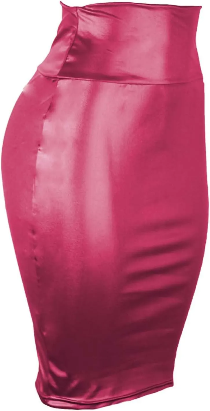 Women Faux PU Skirt High Waist Bodycon Midi Leather Skirt Office Work Mini Pencil Skirt Casual Slim Long Skirt