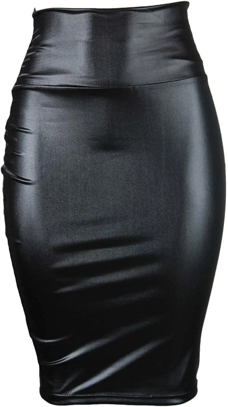 Women Faux PU Skirt High Waist Bodycon Midi Leather Skirt Office Work Mini Pencil Skirt Casual Slim Long Skirt