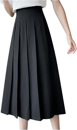 Women Girls Long High Waist Plain Pleated Skirt Skater Tennis School Uniform A-line Midi Skirts 2025 Trendy Skirts