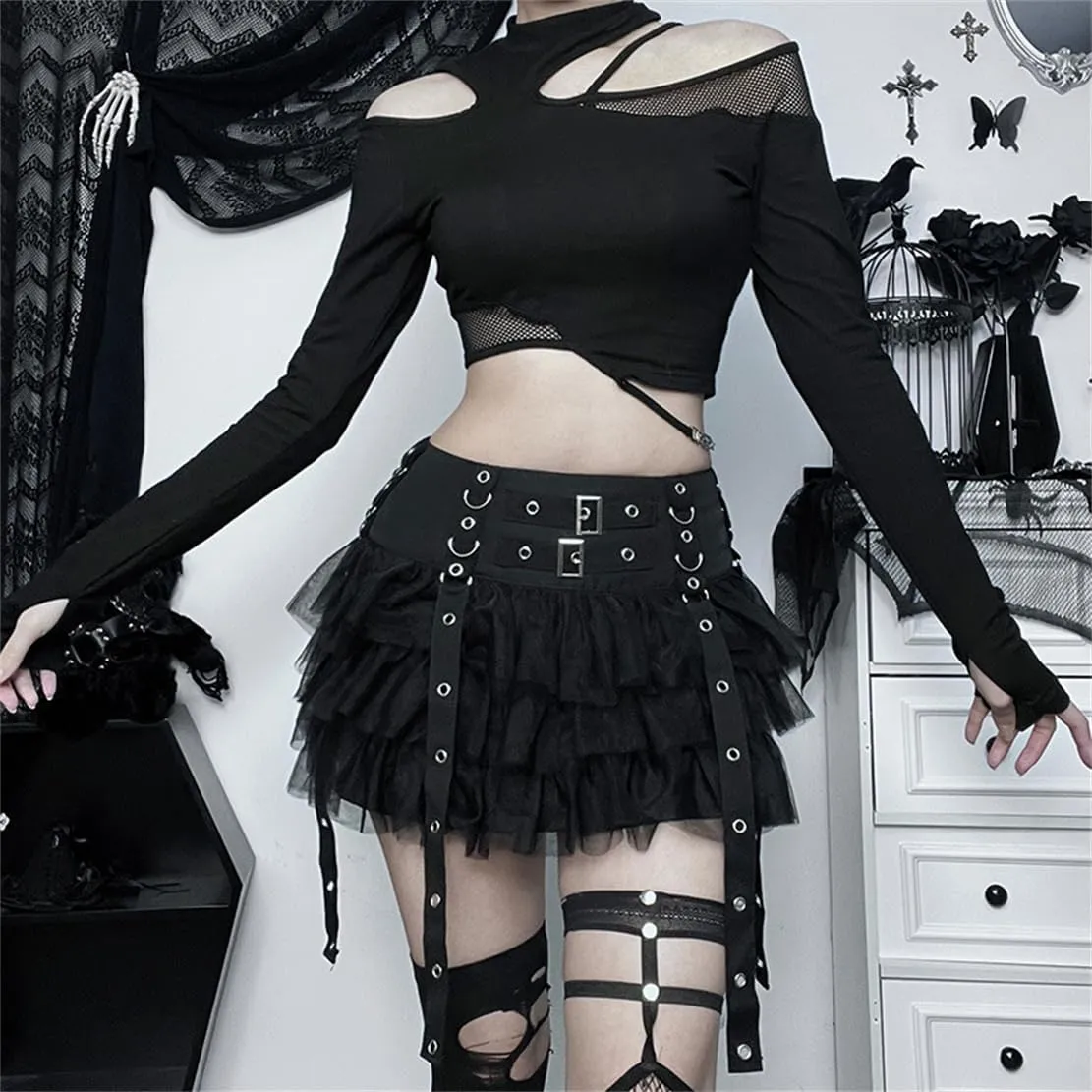 Women Gothic Mini Skirt Fairy Grunge Punk High Waisted A-Line Pleated Skirts Y2k E-Girl Long Maxi Skirt