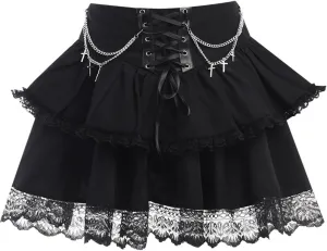 Women Gothic Mini Skirt Fairy Grunge Punk High Waisted A-Line Pleated Skirts Y2k E-Girl Long Maxi Skirt
