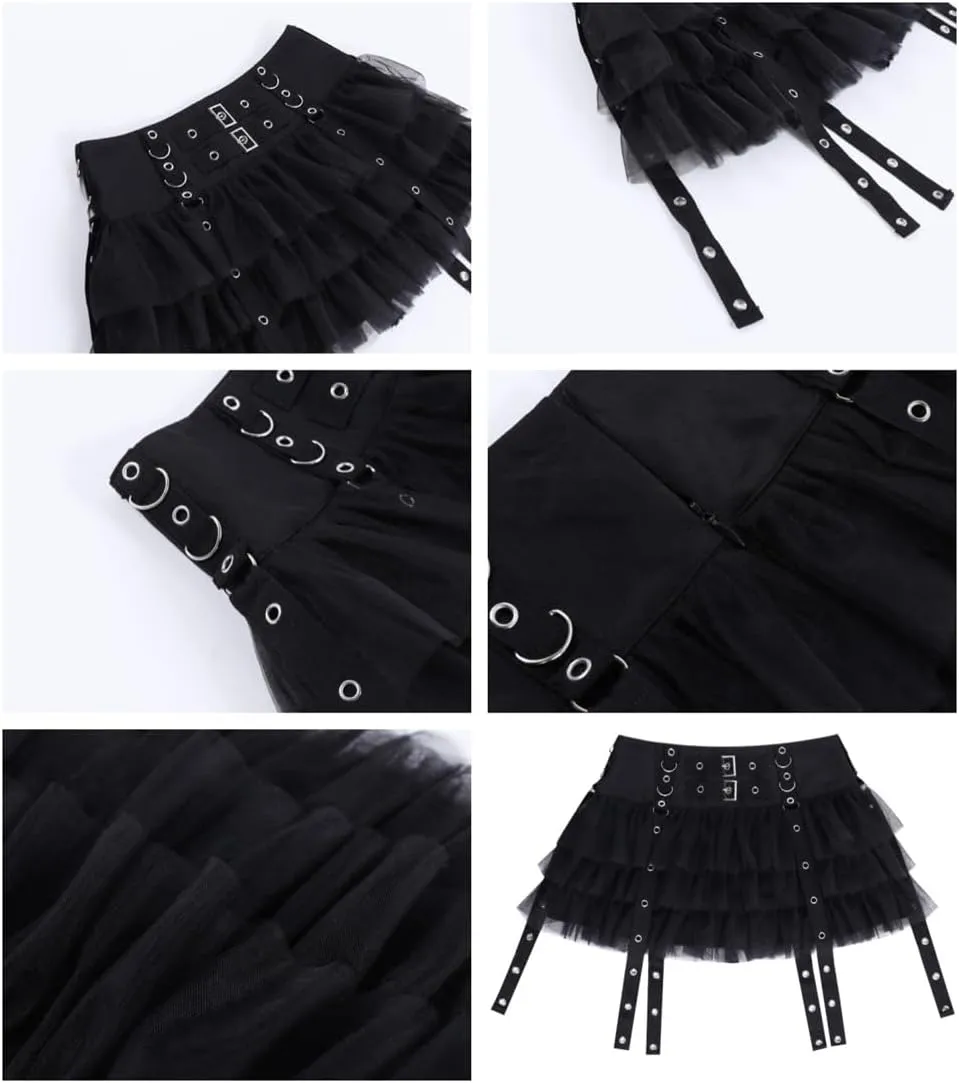 Women Gothic Mini Skirt Fairy Grunge Punk High Waisted A-Line Pleated Skirts Y2k E-Girl Long Maxi Skirt
