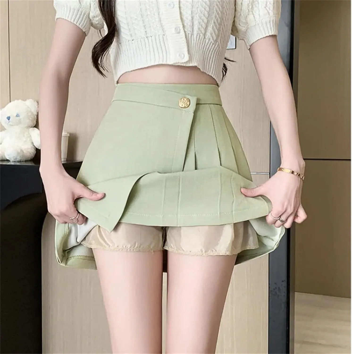 Women High Waist A-Line Mini Pleated Skirts Fashion Irregular Short Skirts Woman Casual Skirt