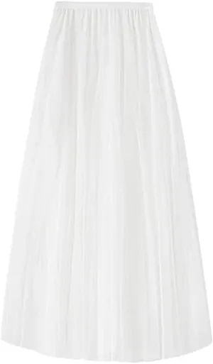 Women Loose Mid Length Party Dance High Waisted Tulle A Line Skirt Solid Color Holiday Party Large Swing Skirts