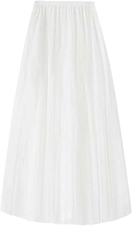 Women Loose Mid Length Party Dance High Waisted Tulle A Line Skirt Solid Color Holiday Party Large Swing Skirts
