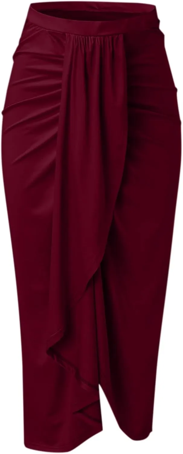 Women Maxi Long Skirt Beach Skirt Maxi Solid Draped Slit High Elastic Women's Casual Skirt Wrap Tennis Skirt