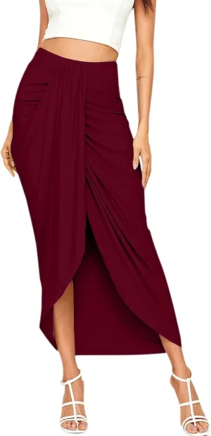 Women Maxi Long Skirt Beach Skirt Maxi Solid Draped Slit High Elastic Women's Casual Skirt Wrap Tennis Skirt
