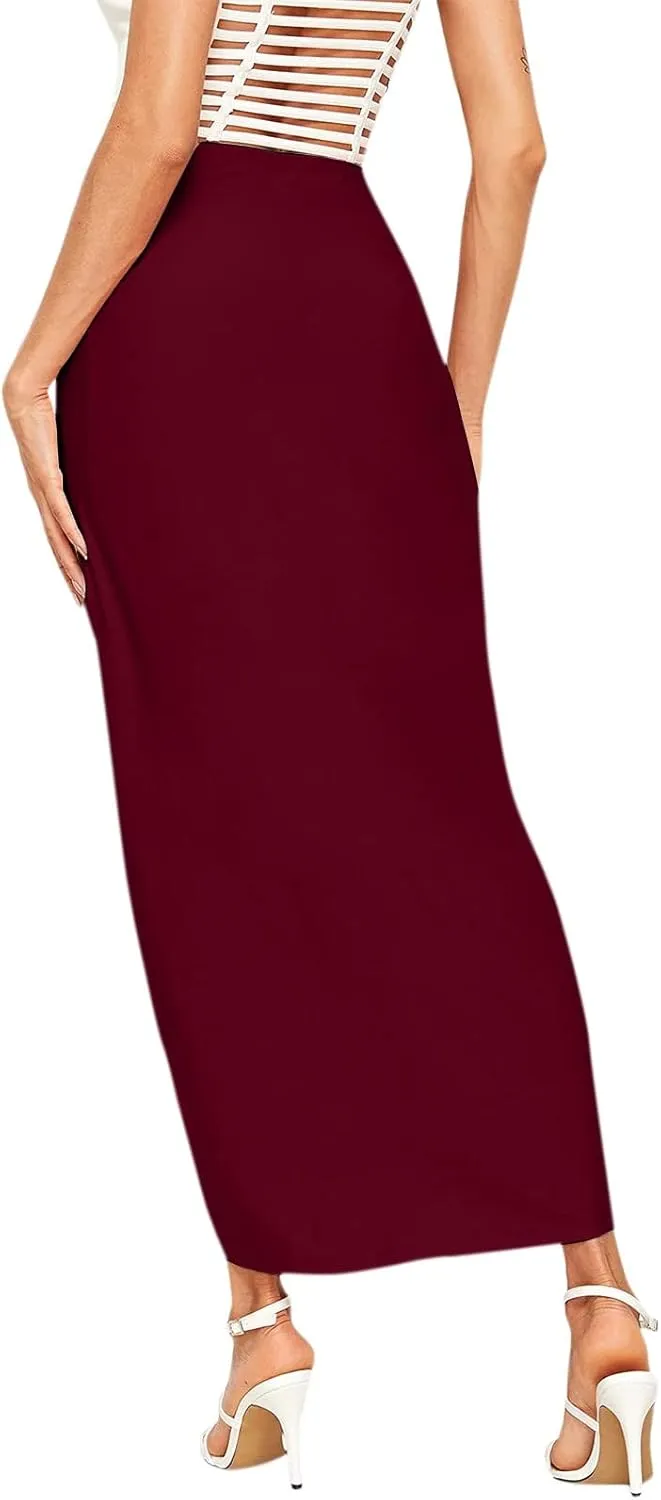 Women Maxi Long Skirt Beach Skirt Maxi Solid Draped Slit High Elastic Women's Casual Skirt Wrap Tennis Skirt
