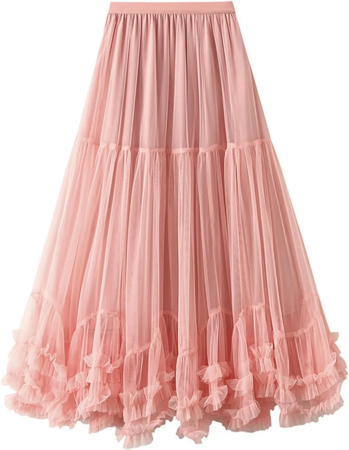 Women Maxi Tutu Tulle Skirt Elastic High Waist Layered Skirt Mesh A-Line Midi Skirt Pleated Cocktail Party Skirts