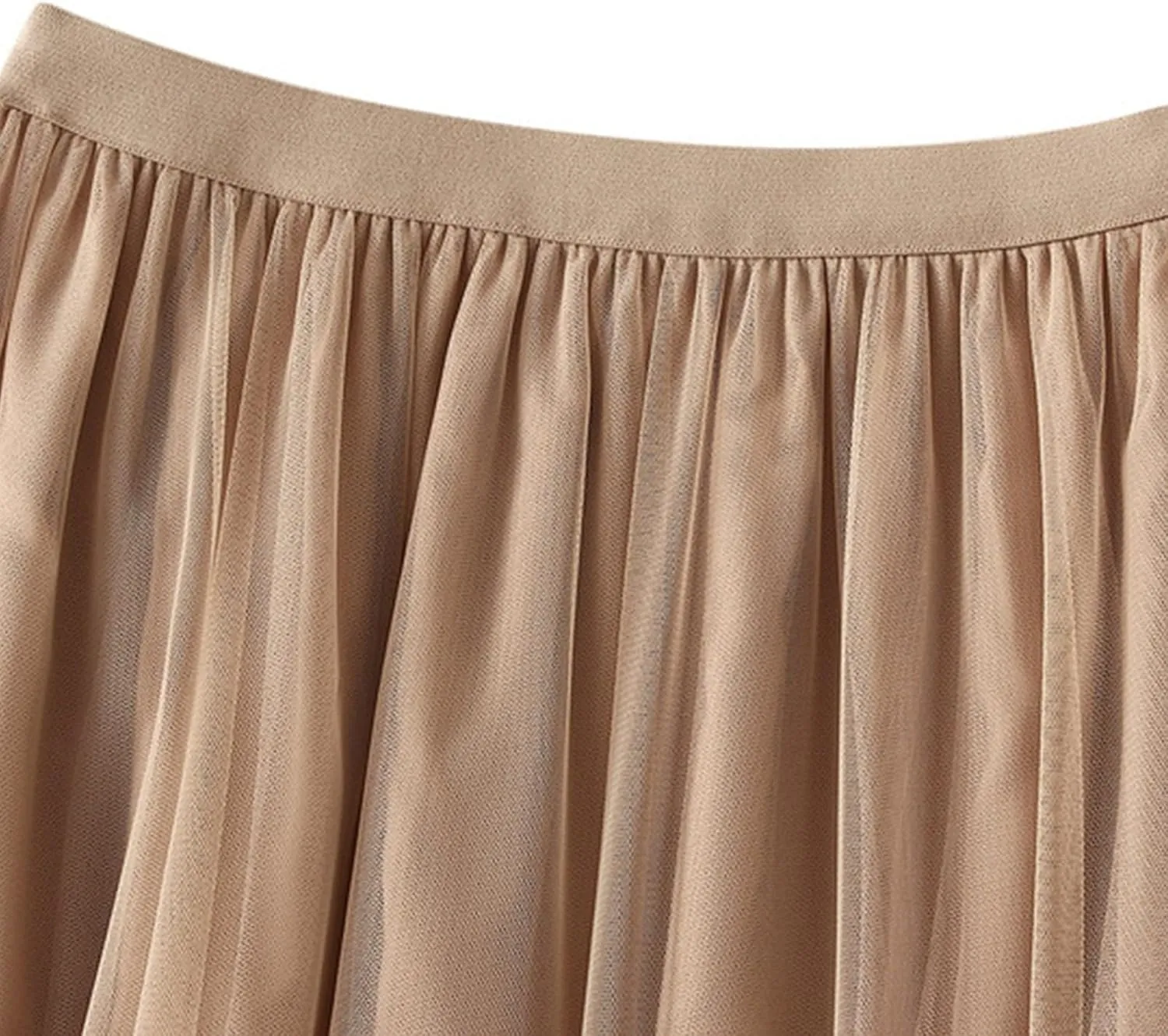 Women Maxi Tutu Tulle Skirt Elastic High Waist Layered Skirt Mesh A-Line Midi Skirt Pleated Cocktail Party Skirts