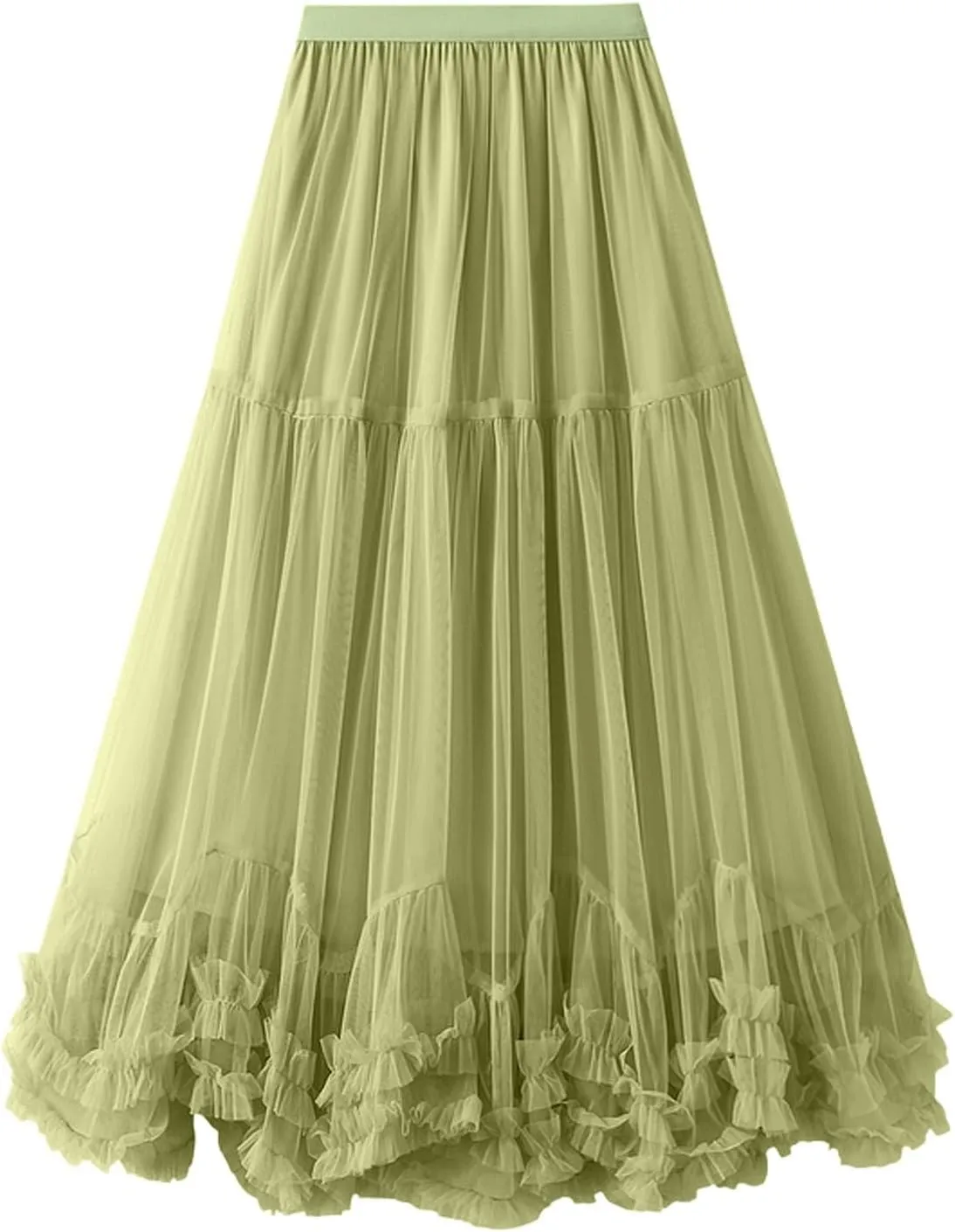 Women Maxi Tutu Tulle Skirt Elastic High Waist Layered Skirt Mesh A-Line Midi Skirt Pleated Cocktail Party Skirts