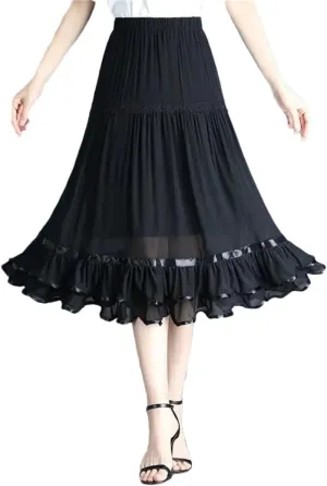 Women Mesh Midi Skirt Office Lady Fashion High Waist Koreon Spring Summer Slim Pleated Skirts