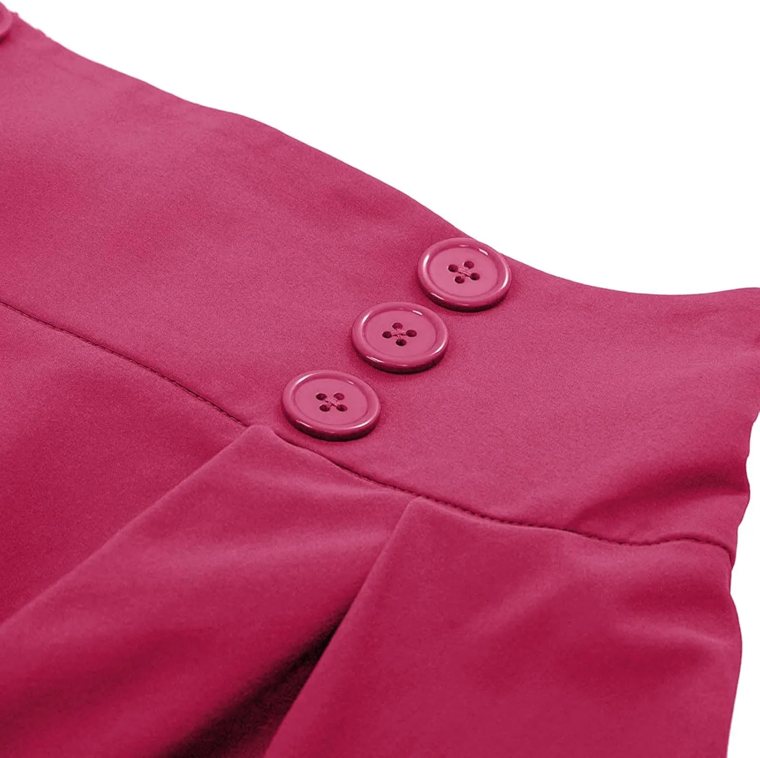 Women Midi Skirt Button High Waisted Elastic Casual Solid Color Pleated Knee Length Flowy A Line Skirts