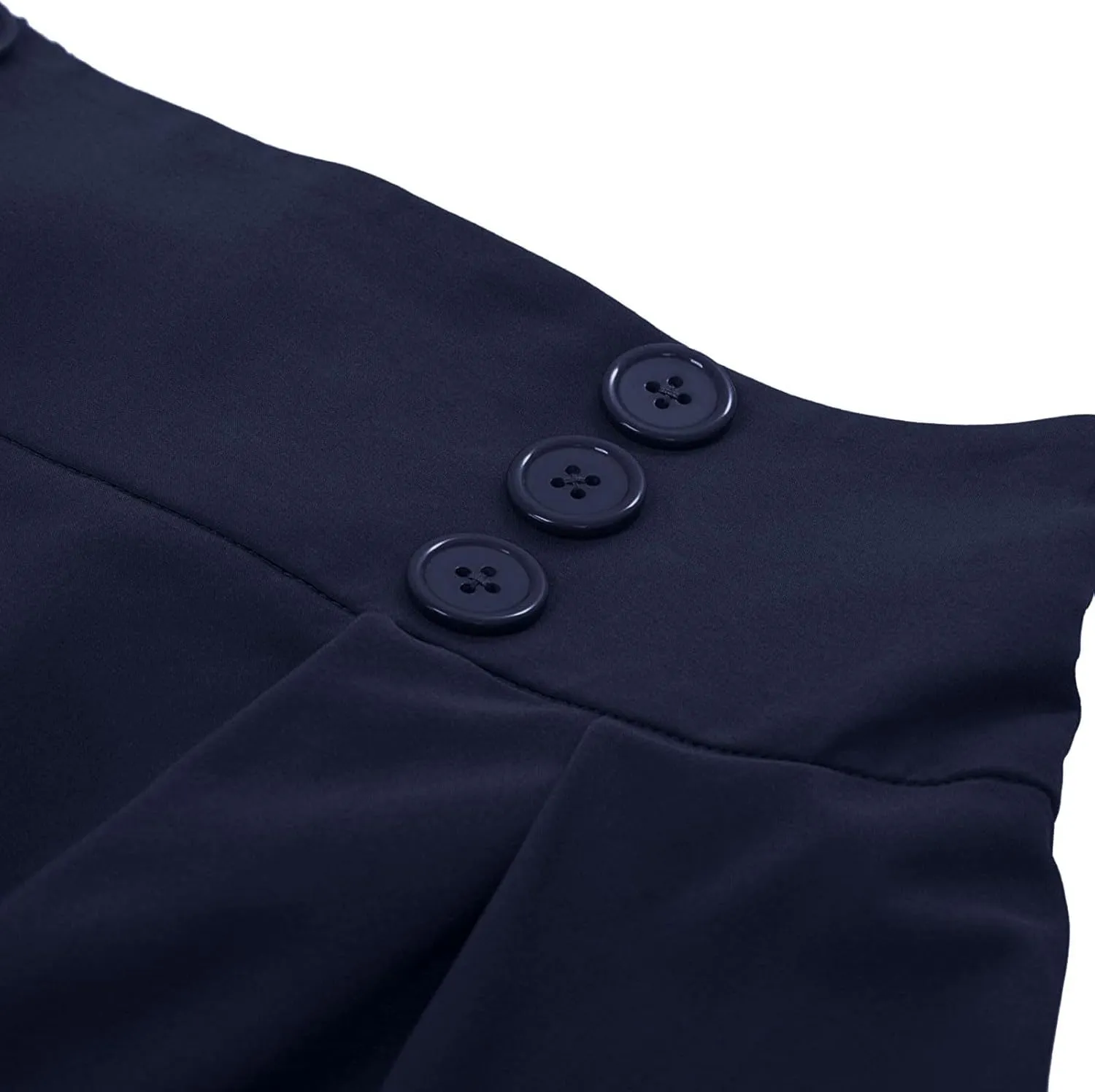 Women Midi Skirt Button High Waisted Elastic Casual Solid Color Pleated Knee Length Flowy A Line Skirts