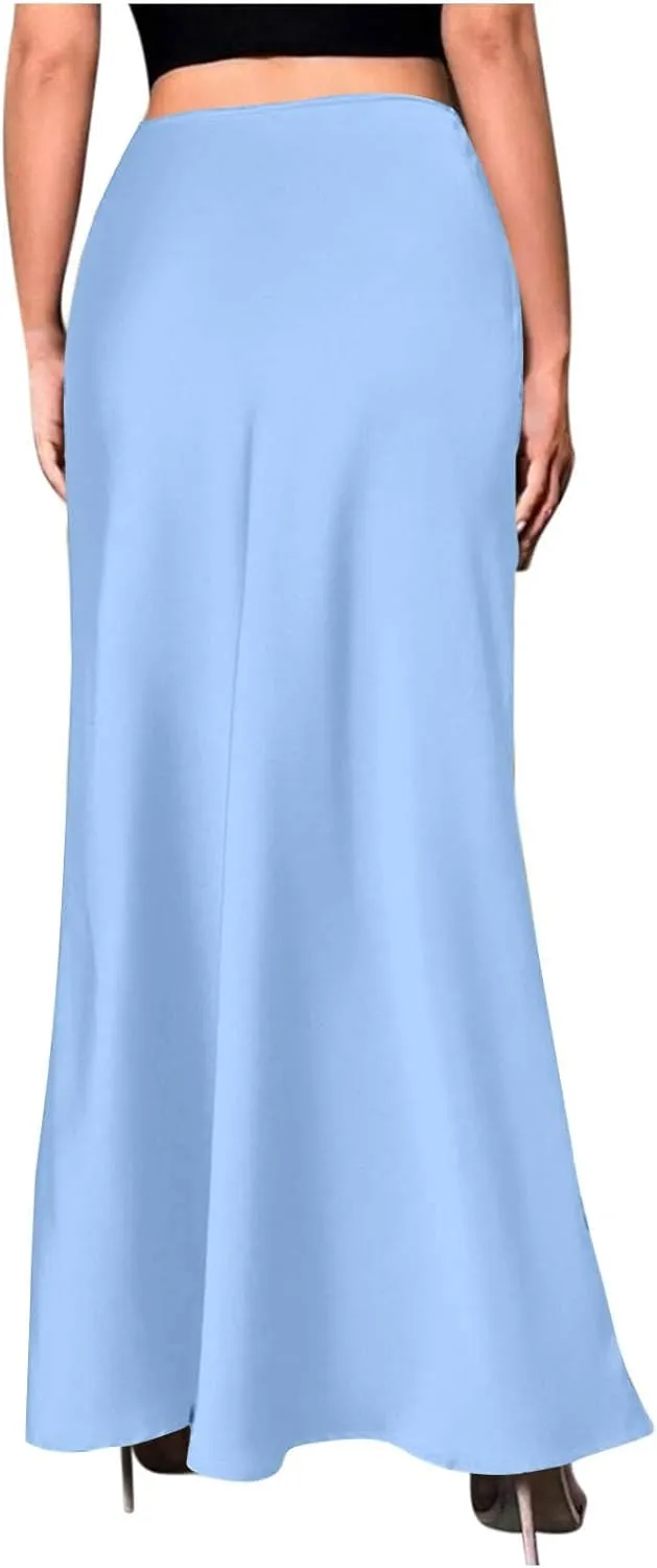 Women Satin Bodyocn Maxi Skirt Elegant High Waisted A Line Mermaid Skirts Cocktail Party Prom Casual Long Skirt