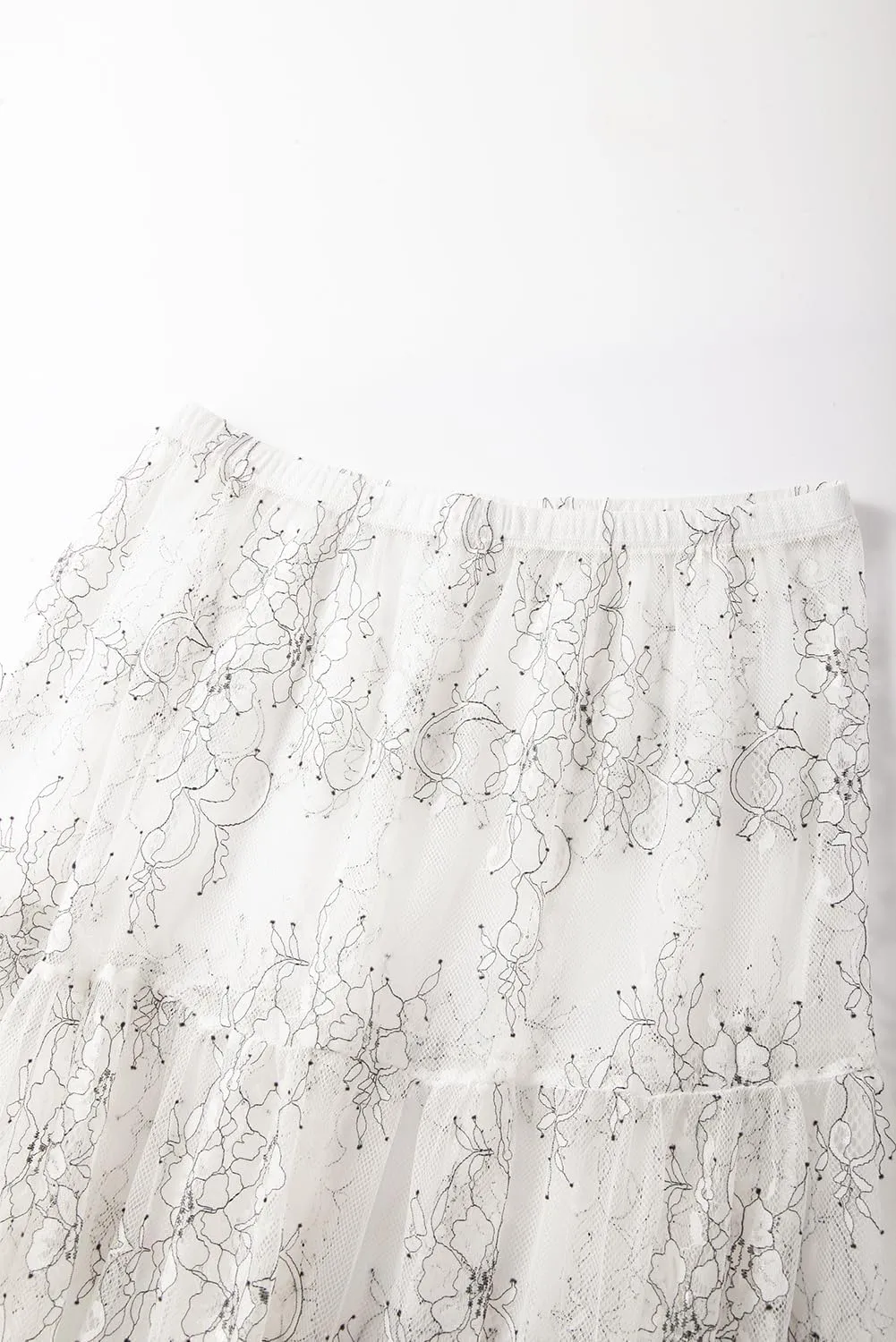 Women Sexy High Waist Solid A-line Cover Ups Beach Sheer Mesh Lace Maxi Skirt Without Lining