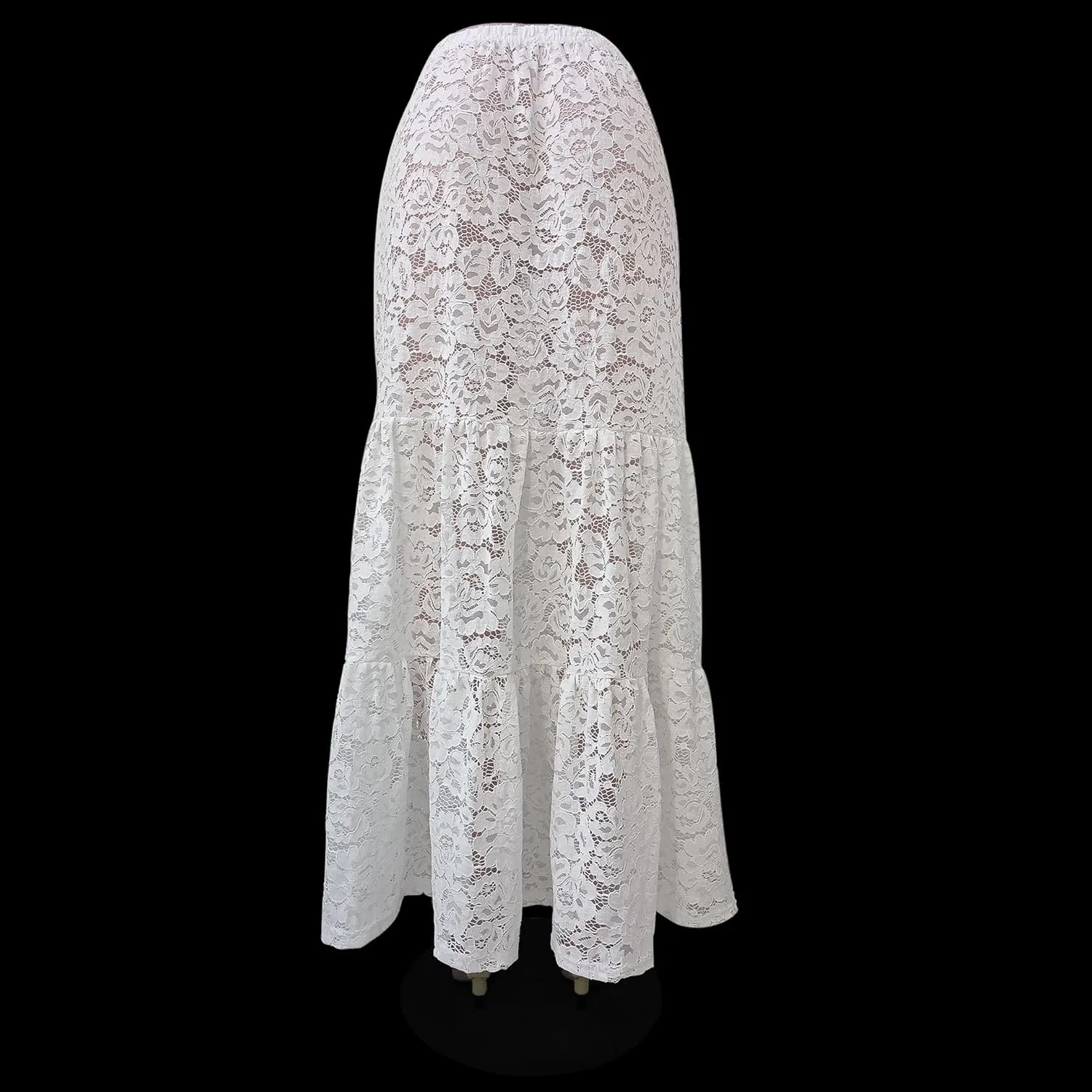 Women Sexy See Through Floral Lace Long Skirt Summer Y2k Solid Elastic Waist Sheer Mesh Lace Flowy Maxi Skirt