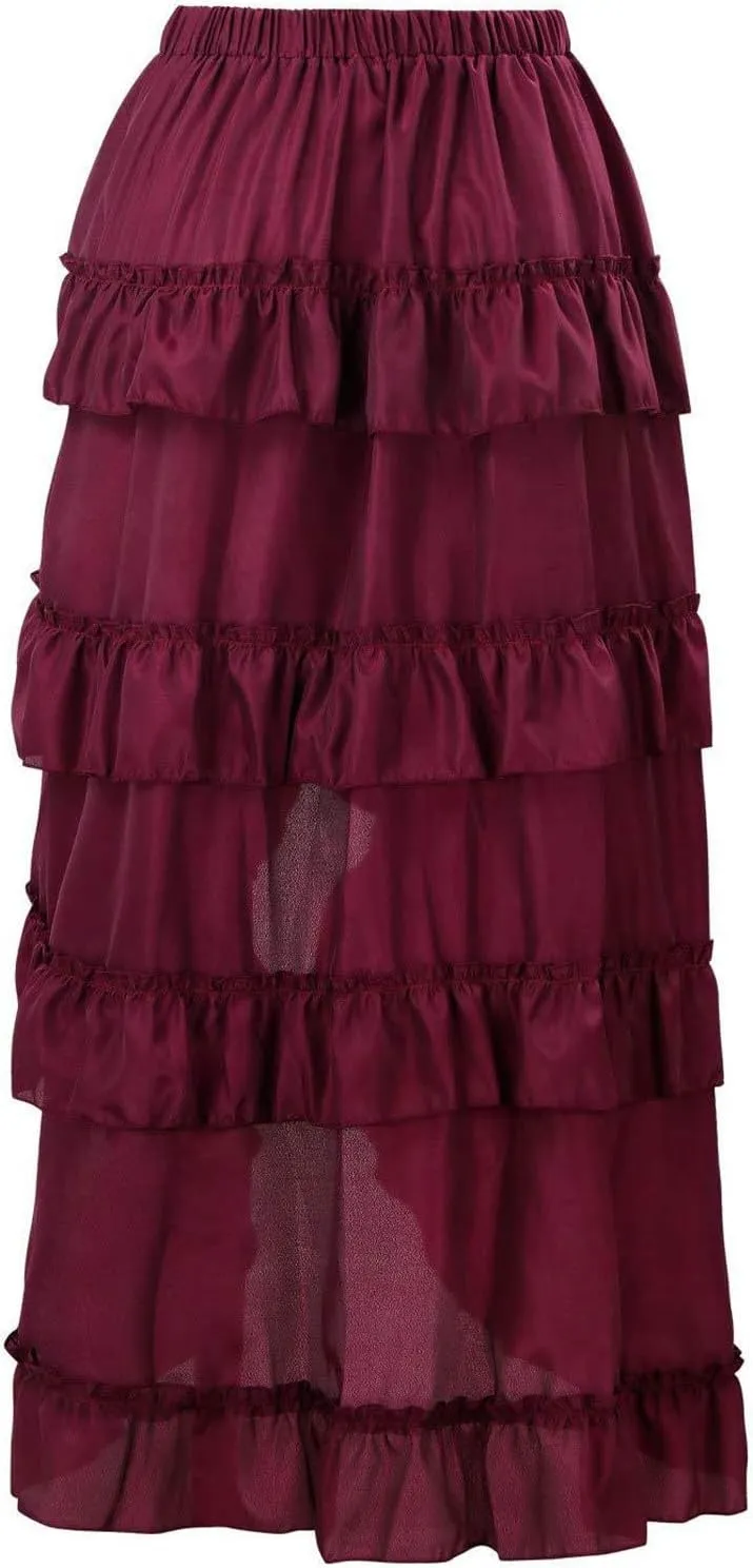 Women Skorts Lace Skirts for Women Maxi Long Midi Knee High Victorian Goth Ruched Peasant Steampunk Skorts 2025 Y2K