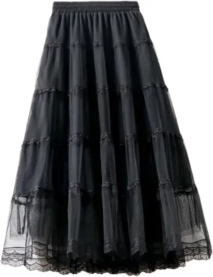 Women Spring Autumn Long Skirt Gauze High Waisted Grace Puff Skirts Patchwork Skirt Tulle Skirts