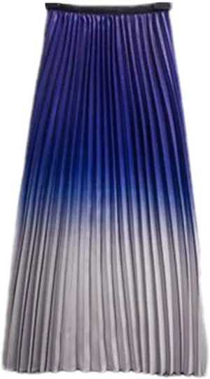 Women Summer Gradient Color Skirt High-Waisted Striped Pleated Skirts Casual Midi Long Skirts