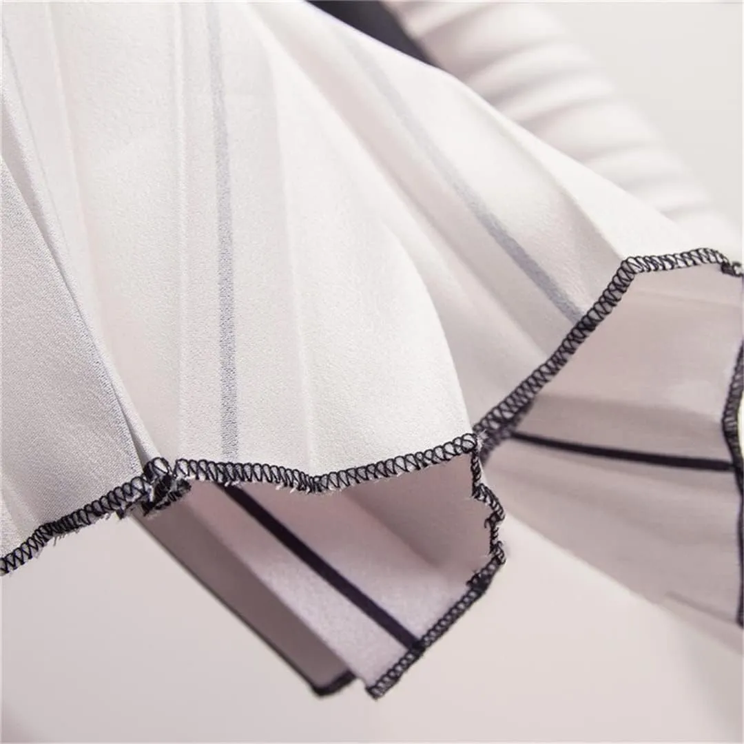 Women Summer Gradient Color Skirt High-Waisted Striped Pleated Skirts Casual Midi Long Skirts