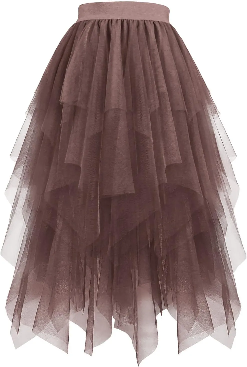 Women Tulle Skirt High Low Asymmetrical Midi Length Elastic Waist Tutu Layered Puffy Fairy Dress Costume
