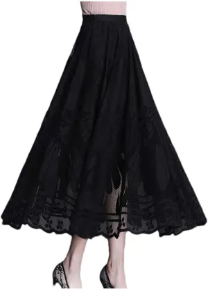 Women Vintage Sexy Hollow Lace Skirts Summer High Waist Party Maxi Skirts