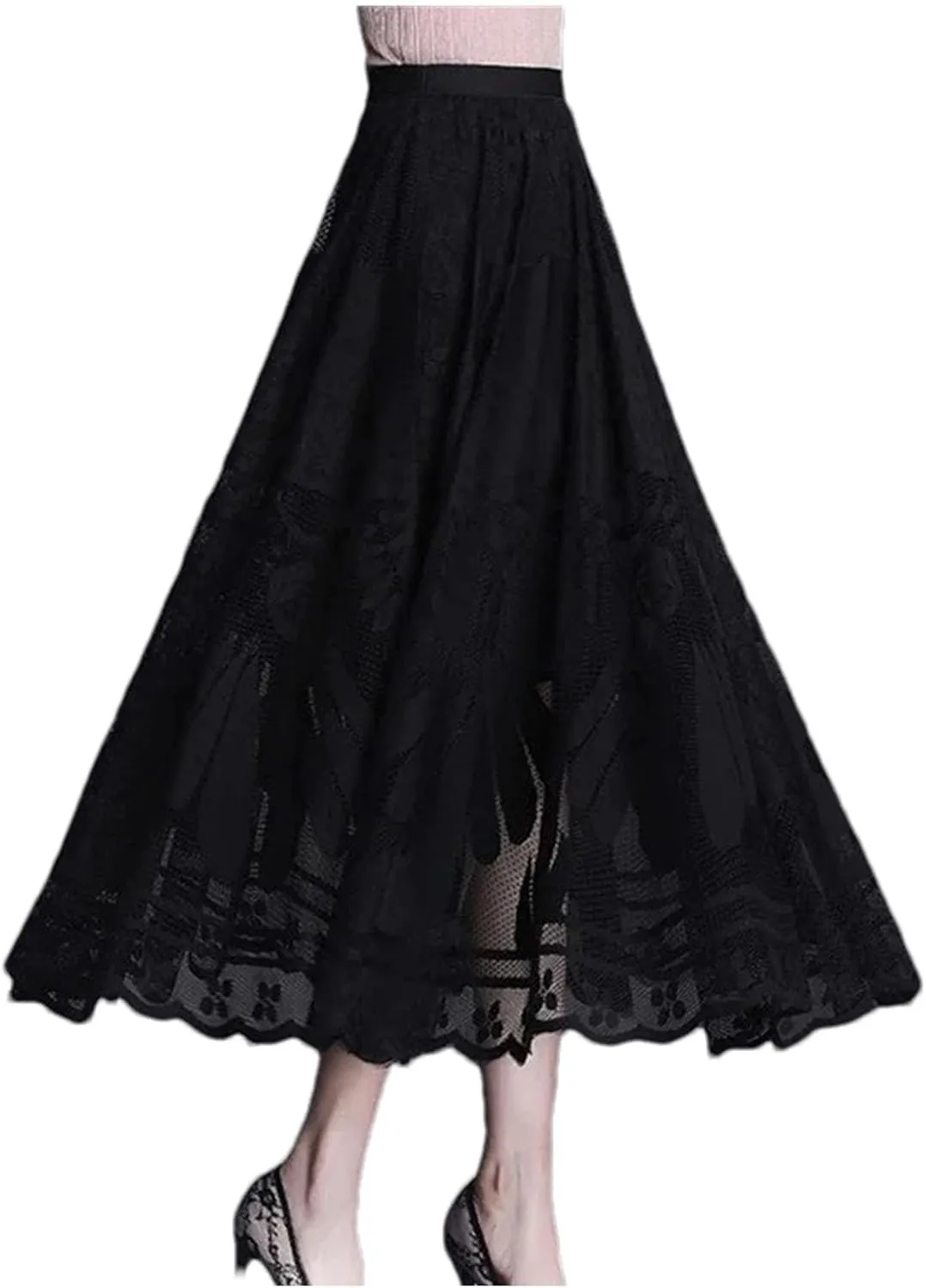 Women Vintage Sexy Hollow Lace Skirts Summer High Waist Party Maxi Skirts