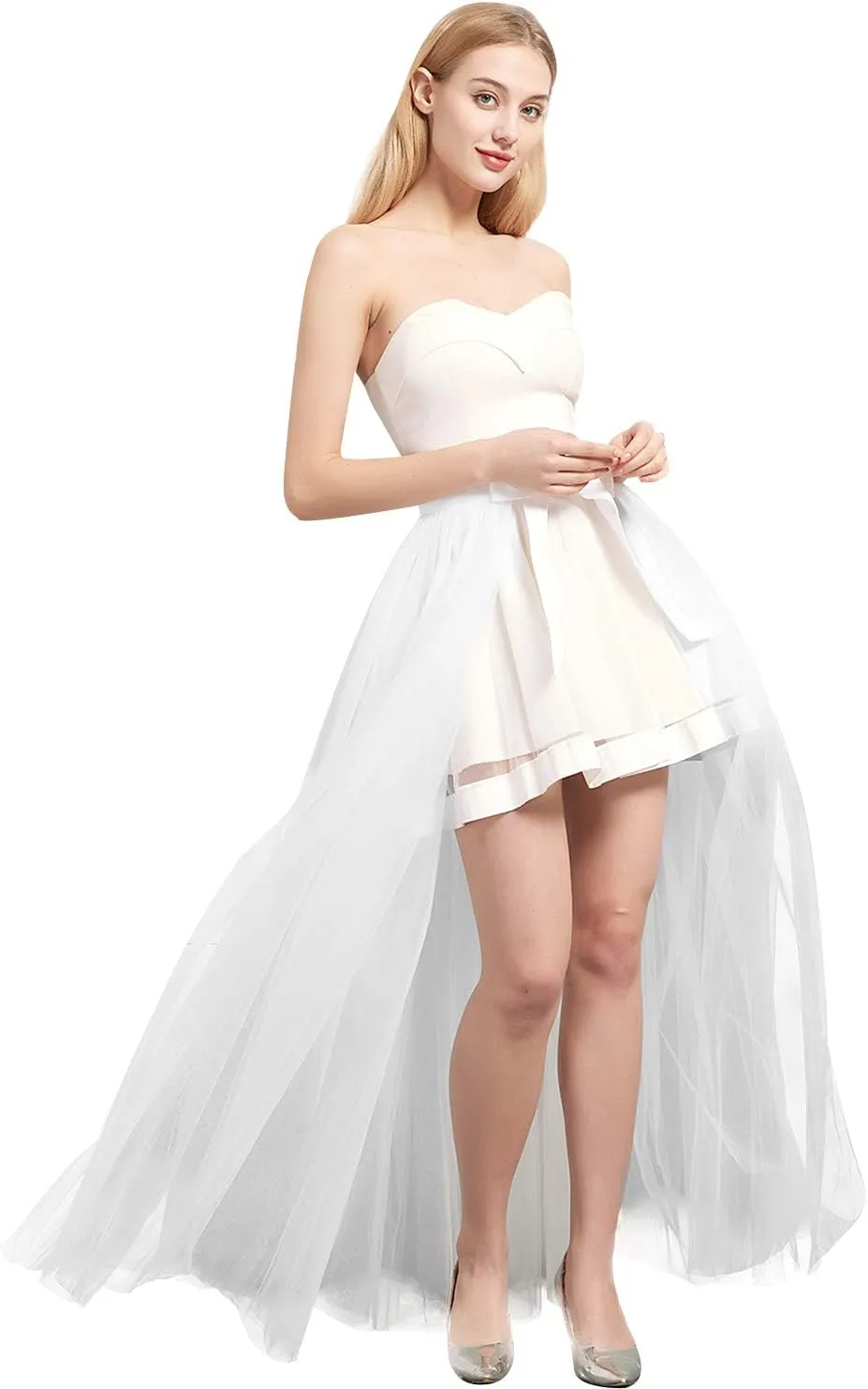 Women Wedding Maxi Tulle Skirts Detachable Train Overskirt Overlay Long Bridal