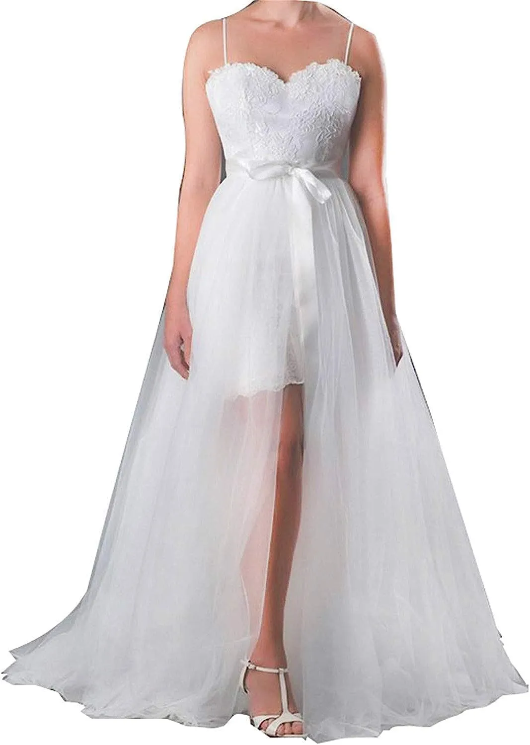 Women Wedding Maxi Tulle Skirts Detachable Train Overskirt Overlay Long Bridal