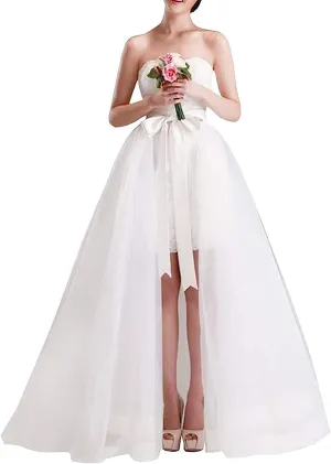 Women Wedding Maxi Tulle Skirts Detachable Train Overskirt Overlay Long Bridal