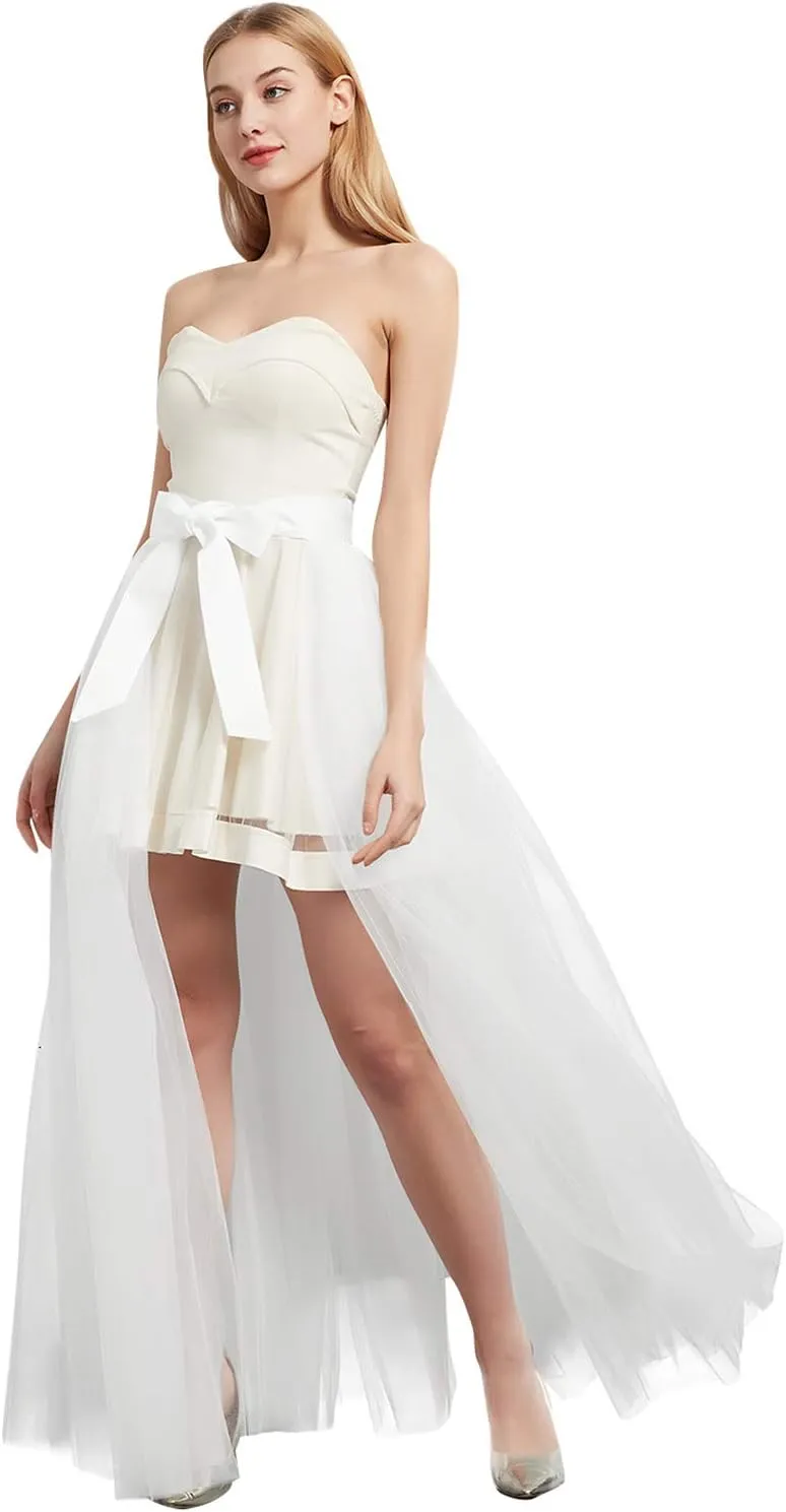 Women Wedding Maxi Tulle Skirts Detachable Train Overskirt Overlay Long Bridal