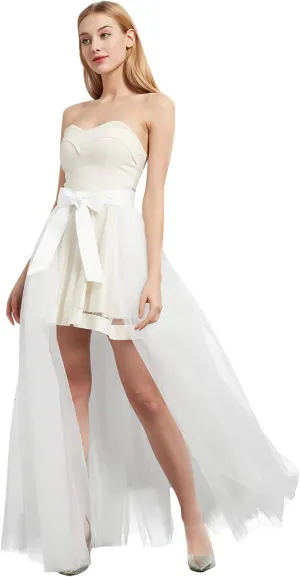 Women Wedding Maxi Tulle Skirts Detachable Train Overskirt Overlay Long Bridal