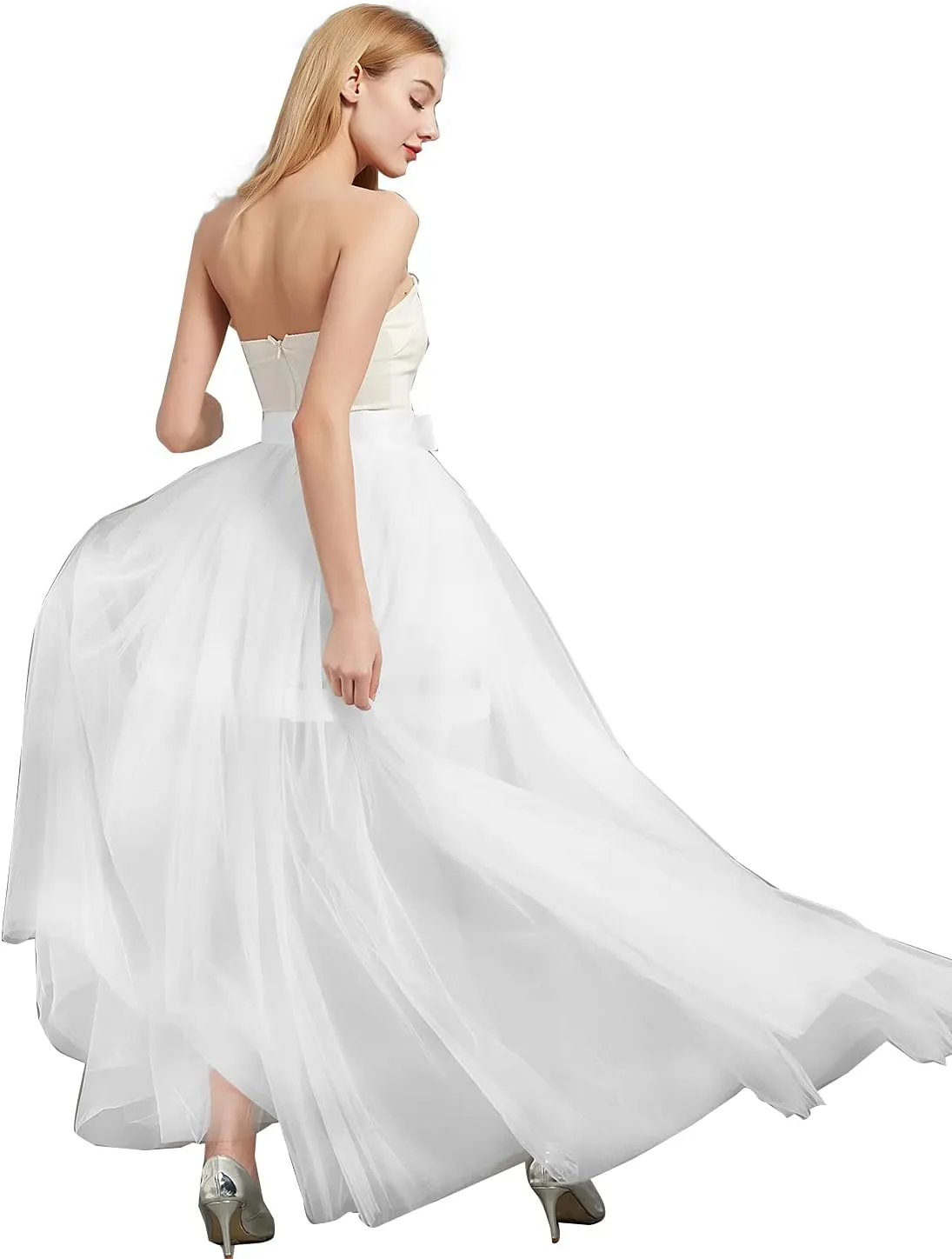 Women Wedding Maxi Tulle Skirts Detachable Train Overskirt Overlay Long Bridal