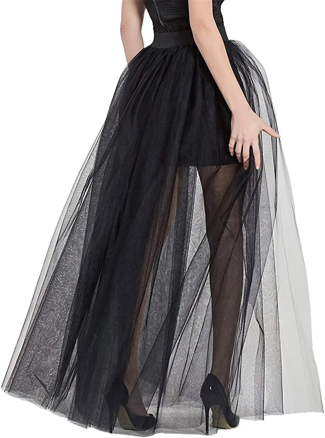 Women Wedding Maxi Tulle Skirts Detachable Train Overskirt Overlay Long Bridal