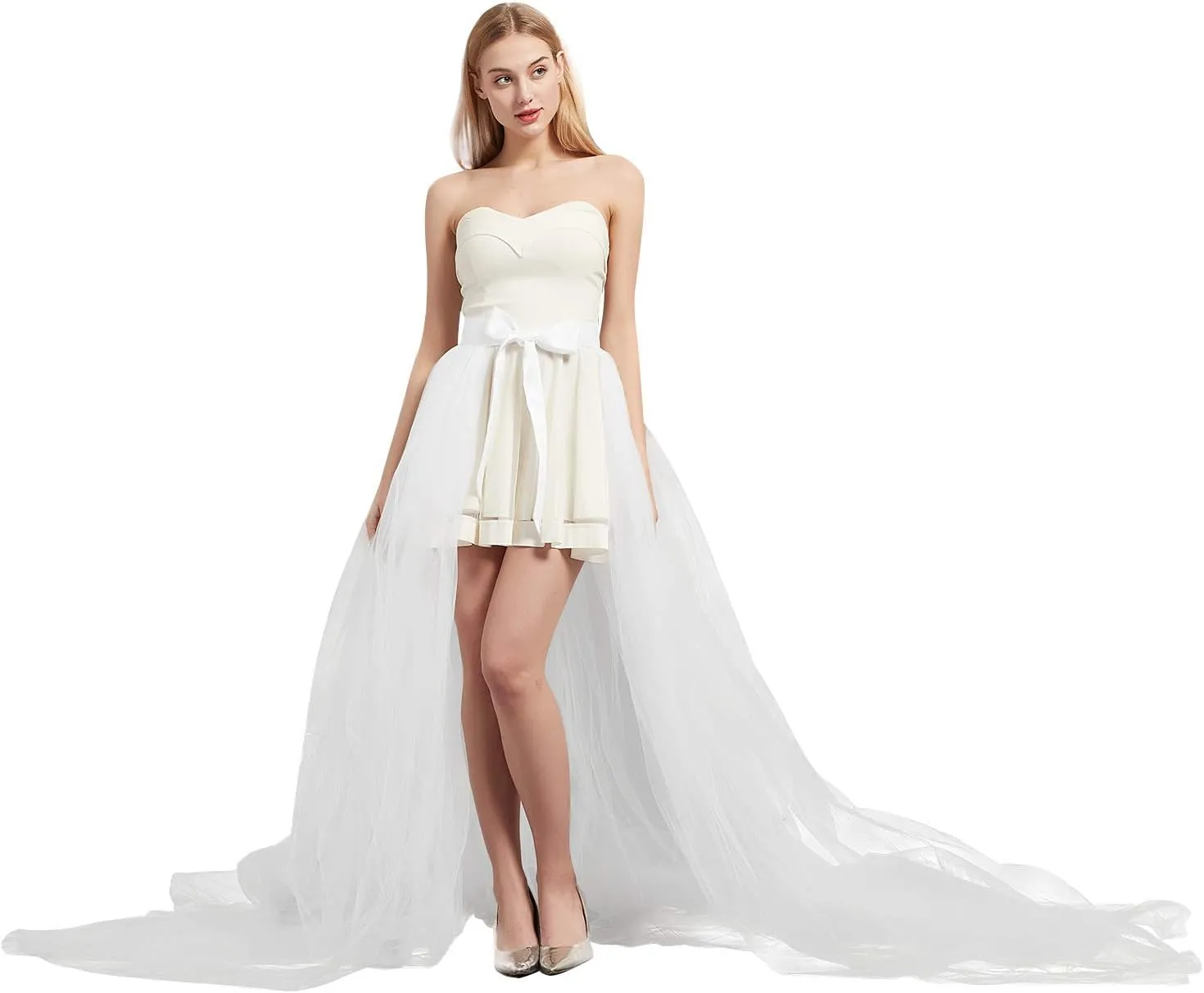 Women Wedding Maxi Tulle Skirts Detachable Train Overskirt Overlay Long Bridal