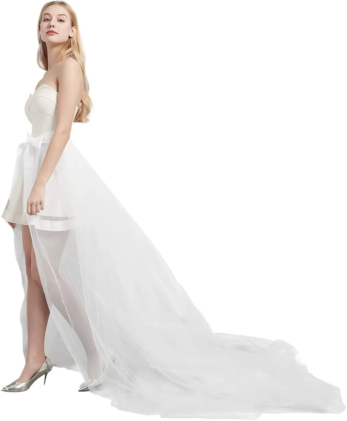 Women Wedding Maxi Tulle Skirts Detachable Train Overskirt Overlay Long Bridal