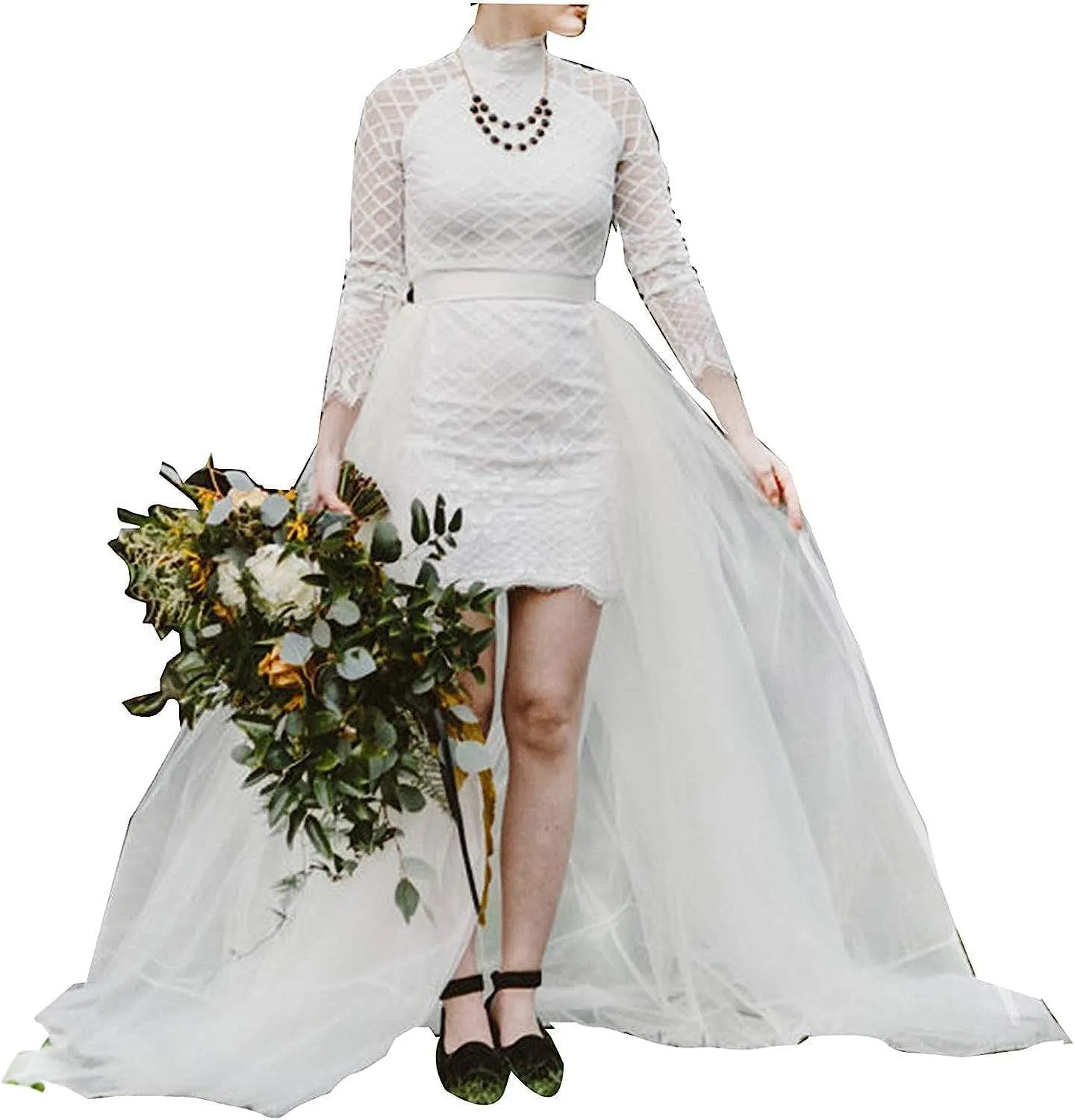 Women Wedding Maxi Tulle Skirts Detachable Train Overskirt Overlay Long Bridal