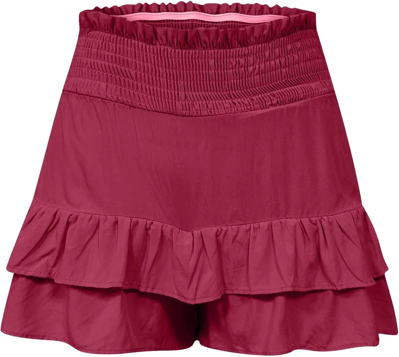 Women's 2025 Bohemian Stretch Waist Solid Pleated Flared Ruffle Mini Skater Skirt, S-2XL