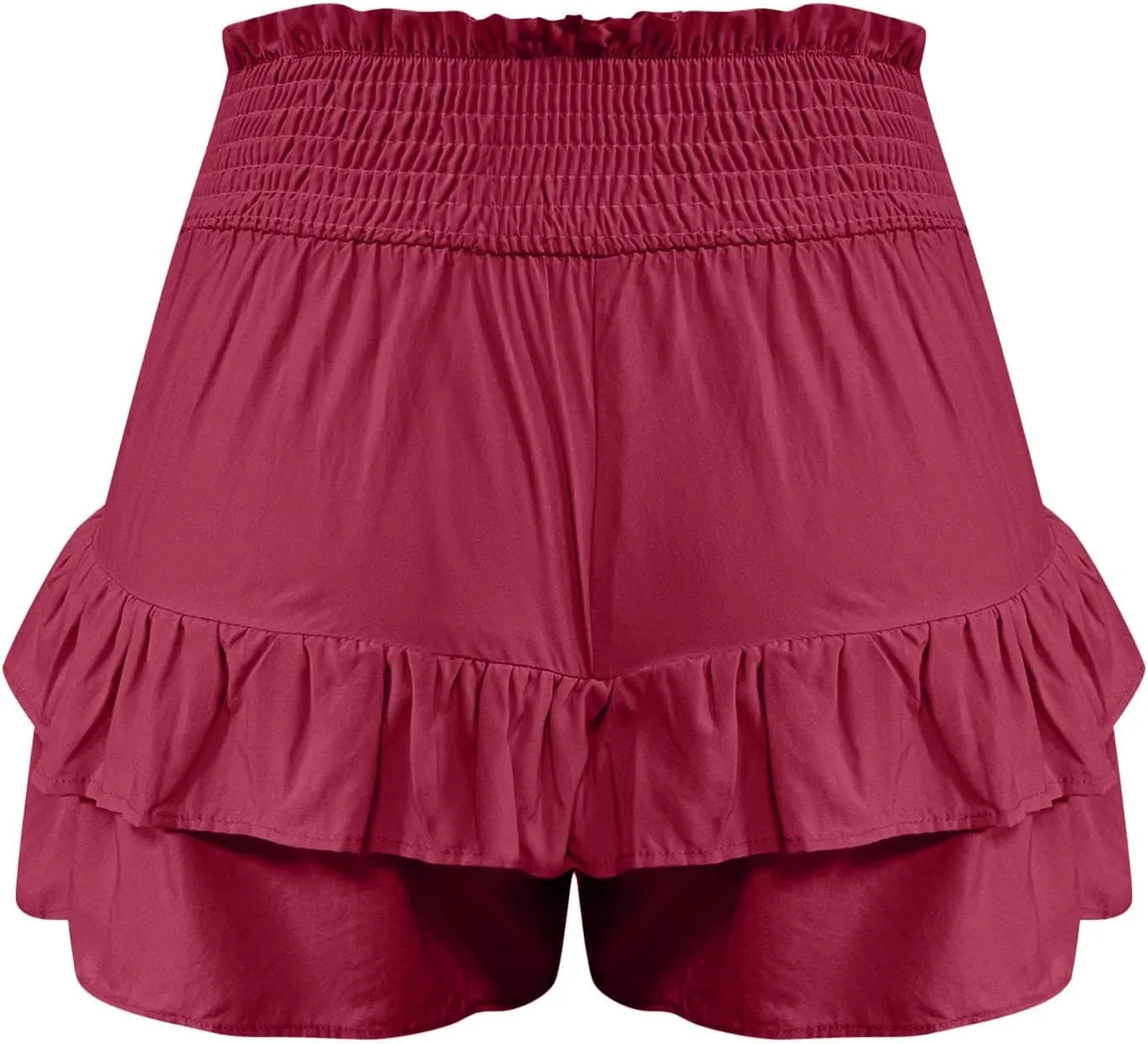 Women's 2025 Bohemian Stretch Waist Solid Pleated Flared Ruffle Mini Skater Skirt, S-2XL