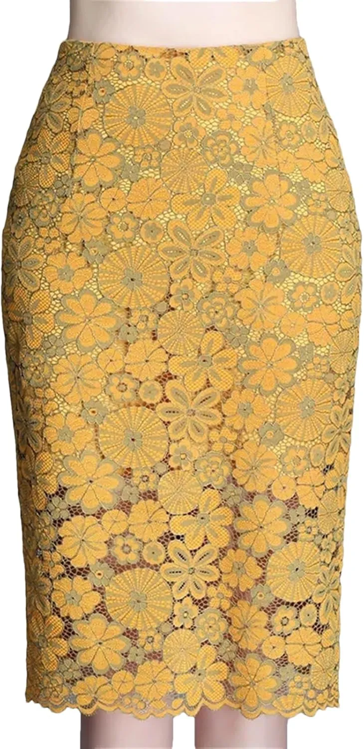 Women's 2025 Spring Summer Lace Skirts Elegant High Waist Back Split Crochet Office Ladies Midi Pencil Skirt
