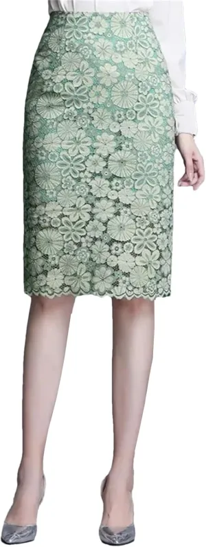 Women's 2025 Spring Summer Lace Skirts Elegant High Waist Back Split Crochet Office Ladies Midi Pencil Skirt