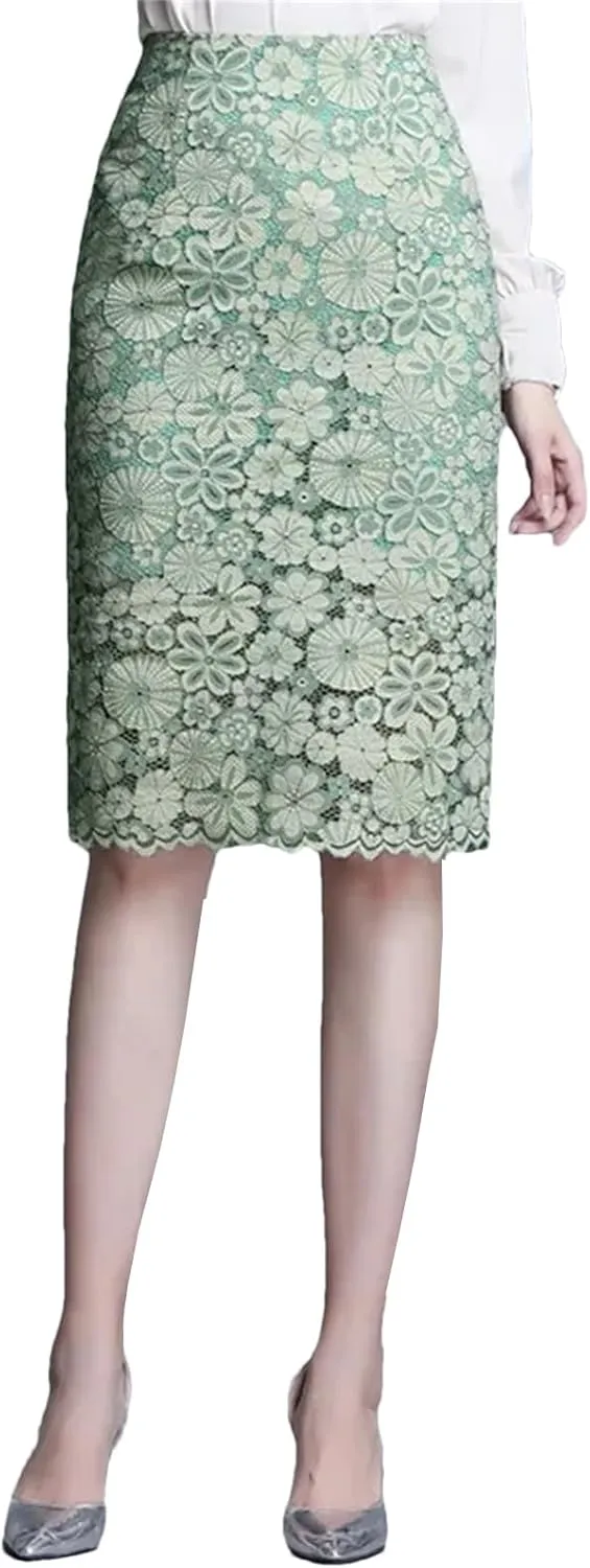 Women's 2025 Spring Summer Lace Skirts Elegant High Waist Back Split Crochet Office Ladies Midi Pencil Skirt